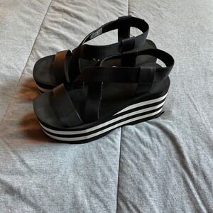 Rocket‎ Dog Platform Sandals Black & White Striped Wedge Strappy Casual Shoes